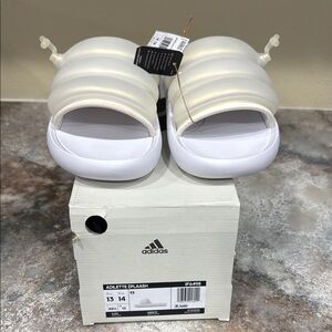 Adidas Cream and White Puffy Slide Sandals